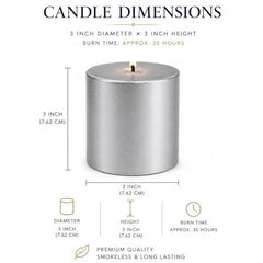 C Lal & Sons Silver Pillar Candle 2x2 Inch | Long Burning Decorative Wax Candle | 20H Burn Time | Unscented Candle for Home Décor, Wedding Decoration, Prayer, Meditation, Festivals & Romantic Ambience