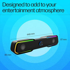 HP DHE-6002 Wired Speaker, 3.5mm aux connectivity, Surround Sound, PC and Phone Compatible, Easy Volume Controls, Touch-Controlled RGB Lighting, 1-Year Warranty, 0.77 kg, Black, 8C573AA