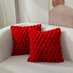 MOMISY Corduroy Cushion Throw Pillow Covers, Honeycomb Pattern, 45 x 45 cm, Pack of 2 (Red)