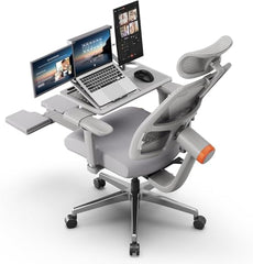 DROGO Bold Posture Ergonomic Office Chair for Work from Home with Adaptive Lumbar Support, Laptop Tray, 4D Armrest, Recline, Adjustable Height & Headrest, High Back Computer Chair With Footrest (Grey)