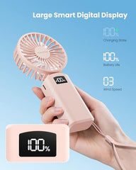 Gaiatop Powerful Hand Fan, Portable Personal Fan Handheld Fan, 3 Speed Foldable Desk Fan with Digital Display, 2000mAh USB Rechargeable Fan for Indoor Outdoor