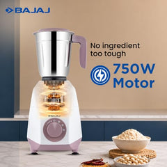 Bajaj GX-1 Mixer Grinder 500W | Superior Mixie For Kitchen | 2-In-1 For Dry Grinding | Blade Function With Titan Motor | 3 Stainless Steel Mixer Jars | 1 Year Product Warranty By Bajaj 【Blue】