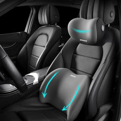 CRENTILA Car Neck and Back Cushion Memory Foam Lumbar Support Pillow for Office Chair and Car Seat, Comfortable Ergonomic Design for Neck and Back Rest, Black