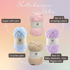 NESTNHAVEN , Plush & Cuddly Sets 2.0 , Chenille Yarn Supersoft Hand Knitting Wool Ball, set of 4 , 400 grams (1 Ball/100 Gram Each) Suitable for Craft, Babywear, Toys , Baby Blankets , 5 Bulky, Shades - NNHS 2.0 (Set 26 baby Pink , lilac , hot pink…