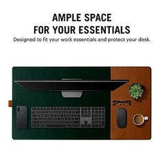 DailyObjects Combo Super Smooth Vegan Leather Reversible, Anti Slip, Water Resistent Felt Turf 2.0 Desk Mat | Vegan Leather Black Desk Tray Organiser - Set of 2