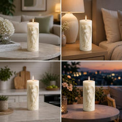Decorative Fragrance Candle with Raised 3D Ivory Swirl Pillar Artwork | Long Burning Scented Candle for Home Décor, Living Room, Bedroom, Meditation Space, Table Decoration & Gift