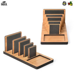 GKD Dark Wood Multi Device Stand & Organizer | Laptop, Tablet, Mobile & Power Bank Holder | All-in-One Desk Charging Station & Organizer | Modern Office Desk Accessory | Diwali Gift