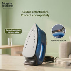 Morphy Richards Turbo Blaze 2400 Watts Steam Iron | 340 ml tank capacity with Anti Drip | Ceramic Coated Soleplate | Anti Calc and Safety Auto off function | Self-Cleaning | Blue and Black