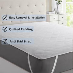 Trance Home Linen 100% Cotton Quilted Mattress Protector Single Siz Bed| Quilted Bed Cover |Water Resistant | Breathable 100% Cotton Pad with Elastic Straps on Corners (75x36 inch, Beige)