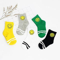 MOMISY 5 Pairs Tube Socks for Kids Toddlers Infant Baby Girl Boys (Smiley, 0 year to 1 year)