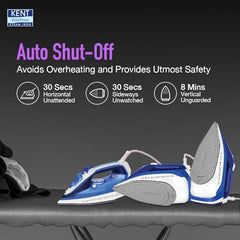 KENT Steam Iron|Luxe 2200 Watts|Powerful Steam Output Upto 25 G/Min|Steam Burst|Ceramic-Coated Non-Stick Sole Plate|Vertical And Horizontal Steaming|Anti Drip|Self Cleaning|Blue