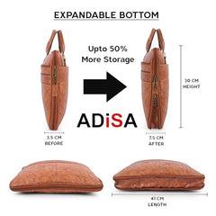 ADISA Laptop Bag for Men - Faux Leather Office Messenger Briefcase with Laptop Compartment for Work, Business, Corporate & Professional Use (LB6056)