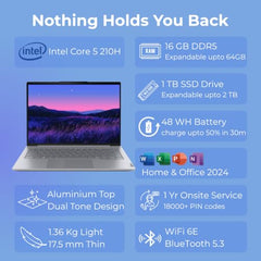 Lenovo Smartchoice ThinkBook 14, Intel Core 5 210H, 16GB RAM, 1TB SSD, WUXGA IPS 14” (35.56cm), Win11, Office 2024, Arctic Grey, 1.36Kg, 21UYA04WIG, Fingerprint, Backlit, 400Nits, 1Y Warranty, Laptop