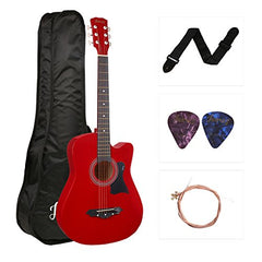Juârez Acoustic Guitar Kit, JRZ38C/BK 38 Inch Cutaway, 038C with Bag, Strings, Pick and Strap, Black