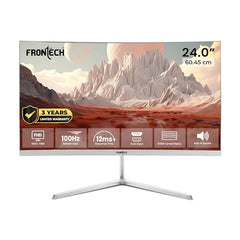FRONTECH Ultima Series 24 Inch Curved LED Monitor, Refresh Rate 100Hz, 3500R Curve, Full HD 1080p, Built in Speaker, Bezel Less Design, HDMI & VGA Ports, 3 Years Warranty (MON-0088, White)