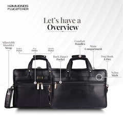 Hammonds Flycatcher Genuine Leather 15.6 Inch Laptop Office Bag for Men | 15.6” Padded Laptop Sleeve| 3 Zip Pockets| Detachable & Adjustable Strap| Pen,Wallet & Mobile Pocket |Durable|1 Year Warranty