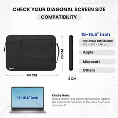 Dyazo 15-15.6 Inch Laptop Sleeve Case | Water Resistant Cover with Charger Pouch & Three Front Pockets | Compatible for Dell, HP, MacBook, Lenovo, Acer, Asus & All Other Notebooks (Black)
