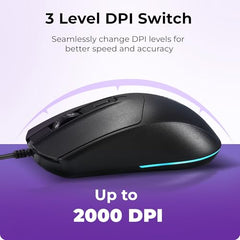 ZEBRONICS WAR M, Wired Gaming Mouse with 6 Buttons, High Precision Sensor, up to 4200 DPI, Gold Plated USB Interface, Breathing LED, 1.8m Braided Cable