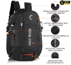 Half Moon 45L Hammer Waterproof Rucksack Bags for Man/Trekking Bags for Men | With 17.3" Laptop Compartment & Rain cover | For Trekking, Hiking, Travel Backpack for Men & Women (Navy Blue)