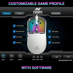 Ant Esports Virtus100 Wired RGB Gaming Mouse | Light Weight |6D Durable Buttons | High Performance Up to 12800 DPI 1000Hz Polling Rate | AI Sensor | 20M Click | Software Support Esports Mouse_ White