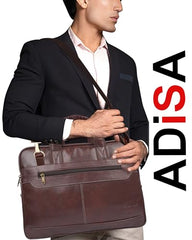 ADISA Laptop Bag for Men - Faux Leather Office Messenger Briefcase with Laptop Compartment for Work, Business, Corporate & Professional Use (LB6050)