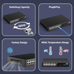 YuanLey 18 Port 2.5G PoE Switch Unmanaged, 16 x 2.5G Base-T PoE Ports, 2 x 10G RJ45 UpLink, IEEE802.3af/at, 250W, Compatible with 100/1000/2500Mbps, Metal Case, 2.5Gbe Network Switch