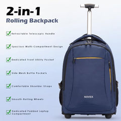 NOVEX 30L Pacific Laptop Trolley Bag with Spinner Wheels for Men & Women | 15.6 Inch Water Resistant 3 Compartments Backpack for Office, Business Trips & Travel | Black