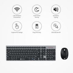 Portronics Key2 Combo Wireless Keyboard and Mouse Set,with 2.4 GHz USB Receiver,Silent Keystrokes,1200 DPI Optical Tracking,Compact Design,Multimedia Keys for PC,Laptop & USB Supported Devices(Grey)
