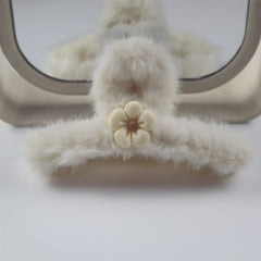 MOMISY Soft Faux Fleece Fur Large Hair Clutcher/Barrette Clip/Claw/Clamp/Pin/Fluffy/Accessories, Random Color For Women & Girls-Pack of 2 (Astronaut, Flower-White)