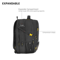 Safari Grande 43L Expandable Travel Laptop Backpack, 3 Compartments, Compression Straps, Bottle Holder, Overnighter Travel Bag For Boys And Girls, Color- Black