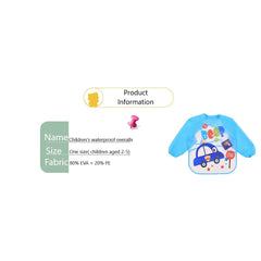 MOMISY Waterproof Art Smock Painting Apron Bib Full Sleeve Cartoon Animal for kids children Infants Toddler baby Boys Girls-Blue Car