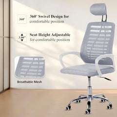 Casa Copenhagen Mesh Mid Back Office/Study/Computer/Revolving/Desk Chair for Work from Home -Metal Base, Height Adjustable Seat - Grey Milange & Black Handle