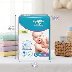Amazon Brand - Supples Premium Baby Diaper Pants | 84 Baby Diapers | XXL | 15-25 Kg | 42 x 3 Packs | 12 Hrs Absorption | Cushiony Cotton Soft Fabric | Phthalates-Free | Triple Leak Guard