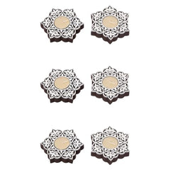 eCraftIndia Wooden Floral Printing Block Decorative Tea Light Candle Holders (Set of 12, Green White) Diwali Christmas Decorations Items for Home Office Christmas Gifts for Women Men Family Friend
