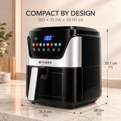Faber 6L 1500W Digital Air Fryer | Fry, Bake, Roast, Toast, Defrost, Grill & Reheat | 85% Less Oil, 360° Air Cooking|8-Preset Menu,LED Display&Touch Control, Non-Stick Pan,View Window|FAF 6.0L NEO BK