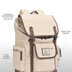 Gear Classic 16.5"/21L Medium Water Resistant Faux Leather Anti Theft Knapsack | Laptop Bag | Casual Bag | Travel Bag for Men/Women (Green - Brown)