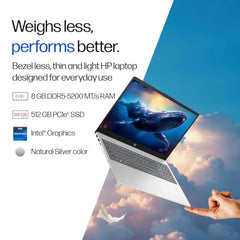 HP 15, (i3 14th Gen) Intel Core 3 100U (8GB DDR5, 512GB SSD), Win11, M365* Office24, Micro-Edge, Anti-Glare,15.6''/39.6cm,Silver, 1.59kg,FHD Camera with Privact Shutter, Dual Speakers Laptop-fd0883TU