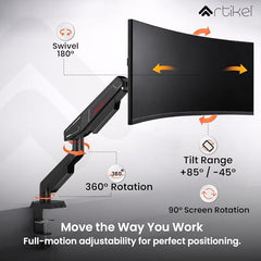 ARTIKEL Armour Monitor Stand for Desk Mount Adjustable Gas Spring Assisted vesa Monitor arm for Table with Full Motion arm with C Clamp Grommet Mounting Base Computer Monitor Stand Upto 40 inches