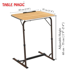 TABLE MAGIC- BADE Multipurpose Laptop Table Mat Finish - Adjustable, Foldable, Portable, Engineered Wood Top with Footrest, Top Size 60 * 45cm (X-Large, Midnight Black)