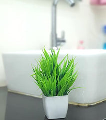 Litleo Plastic Artificial Plants Mini, Eucalyptus Potted Faux Decorative Grass Plant For Home Decor, Indoor, Office, Desk, Shelf, Table Decoration (Pack Of 4), Green