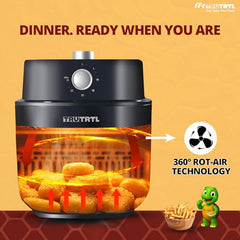 Mr. TRU Manual Air Fryer for Home | Actual 4.5 Liter | 1400 Watt | 1 Year Warranty | Uses 90% less Oil | Time & Temp Control Knobs | Glossy Black