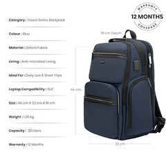 ICON The Overnighter Laptop Backpack 30L | Durable Oxford Fabric, Fits 15.6" Laptops | USB Charging Port, Luggage Sleeve | Water-Resistant, Multipurpose Unisex Bag for Short Trips - Blue.