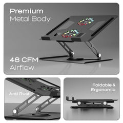 Zebronics NS5500 Rotatable Laptop Cooling Stand, Up to 17-Inch, 360° Rotation, Metal Body, USB Powered Cooling, LED Lights, 3 USB, 2 Type-C Ports, Multi-Angle, Foldable, 5kg Capacity,Anti Rust (Black)