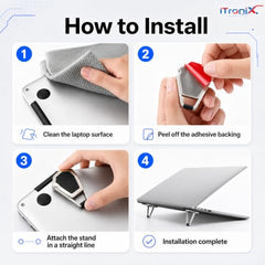 iTronix Portable Invisible Laptop Riser Stand | Mini Aluminum Cooling Pad, Lightweight Invisible Laptop Desk Stand for MacBook, Lenovo, Dell, HP & Other Laptops (Silver)