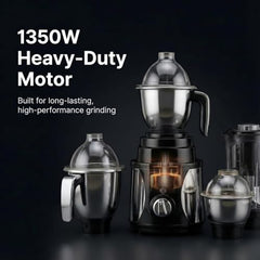 Indicon Rover 1350W Copper Motor Mixer Grinder with 4 Jars (3 Stainless Steel + 1 Juicer Jar), 3-Speed Control, Heavy Duty Grinding & Blending for Kitchen, Unbreakable ABS Body, Red