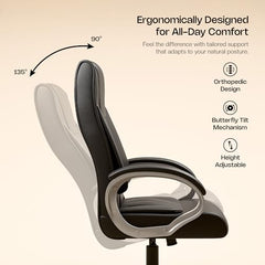 Green Soul Kiev Orthopedic Boss Chair | Leatherette Office Chair | Ergonomic Executive Chair with Spacious Cushioned Seat | Heavy Duty Metal Base | Rocking Function (Black)