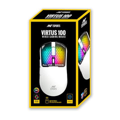 Ant Esports Virtus100 Wired RGB Gaming Mouse | Light Weight |6D Durable Buttons | High Performance Up to 12800 DPI 1000Hz Polling Rate | AI Sensor | 20M Click | Software Support Esports Mouse_ White