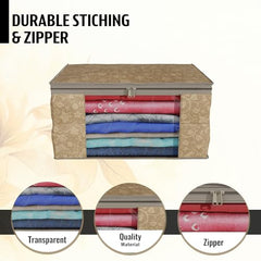 Kuber Industries Clothes Organizer For Wardrobe (Pack of 3 Each) 2-in-1 Combo Storage Organizer For Saree and Blouse - Dress Organizer For Wardrobe - Saree Covers With Zip (Maroon)