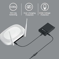 Portronics Power Plus II Mini UPS for 12V-3A WiFi Router Broadband Modem, Backup Upto 4 Hours, Current Surge Protection, UPS Power Backup for WiFi Router Modem During Power Cuts (Black)