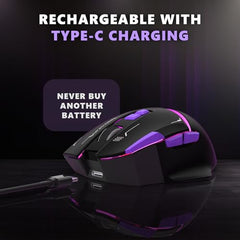 EvoFox Performance Series Banshee Rechargeable Wireless Gaming Mouse (2.4G+BT+Wired), Hyper Connect-Pixart3325 Sensor, Upto 1000Hz Polling Rate & 10000DPI,8 Programmable Buttons,Comprehensive Software